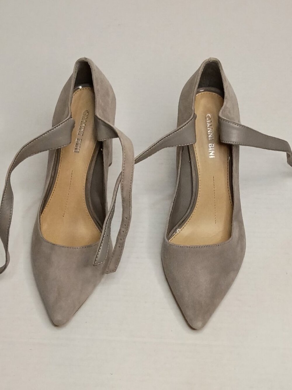 Gianni Bini Gray Suede Ankle Strap Block Heel Pumps Women's 8M